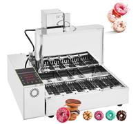 GLJTUO Fully Automatic Donut Making Machine, Commercial 4/6 Rows Doughnut Maker With Intelligent Control Panel, 1800Pcs/H Adjustable Thickness Auto Flip Donut Fryer,Silver-Six Rows