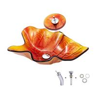 GLJTUO Glass Basin Sink, Wash Vessel Sink With Taps, 23.2 X 14.9 X 6.1 In Bathroom Sink, Basin Washing Bowl Set,Orange,Orange
