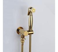 GLJTUO Handheld Toilet Bidet Sprayer, Solid Brass Douche Kit Bathroom Shower Bidet With Swivel Holder, Angle Valve, Titanium Gold,B,A