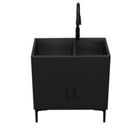 GLJTUO Kitchen Sink Cabinet Utility Sink with Pull-Out Sprayer Faucet, Stainless Steel Basin for Laundry Room, Bathroom, and Commercial Use,Black-81x43x78cm