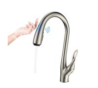 GLJTUO Kitchen Tap, Black Brass Bathroom Faucet With Intellint Touch Design, Single Handle Cold And Hot Dual Control 3 Function Pull-Out Faucet For Kitchen, Bathroom,Brushed Nickel-01-A