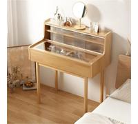 GLJTUO Makeup Vanity Table with Visible Glass Tabletop and Storage Cabinet Modern Wood Interior ? Dressing Table Simple Shape Save Space Makeup Desk Multi Scenario Use