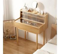 GLJTUO Makeup Vanity Table with Visible Glass Tabletop and Storage Cabinet Modern Wood Interior ? Dressing Table Simple Shape Save Space Makeup Desk Multi Scenario Use