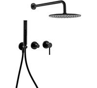 GLJTUO Matt Black Hot Cold Shower System Sets with Brass Arm Diverter Kit Mixer Tap Hand Held Head Wall Valve Spout,10inch,Matter Black,8inch-Matter Black,12inch-matter Black