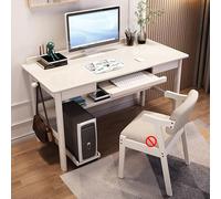 GLJTUO Midcentury Modern Solid Wood Writing Desk With Keyboard Tray & Bookshelf Compact Home Office Computer Table For Small Spaces,White-100x60x75cm
