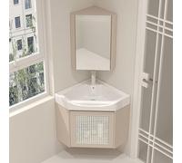 GLJTUO Modern Corner Bathroom Vanity with Sink & Mirror - Space-Saving Floating Storage Cabinet with Faucet & Drain, Stylish Small Space Furniture, Ceramic Sink Design for ct Ba,White-43cm/17in