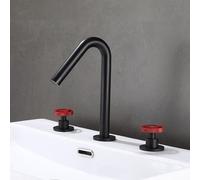 GLJTUO Modern Dual Handle Bathroom Faucet, Rotatable Red Mixer Taps, Brushed Gold/Chrome Finish, Stylish Lavatory Sink for Contemporary Decor,Negro + Rojo