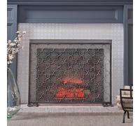 GLJTUO Modern Iron Fireplace Screen, Trellis Pattern, Single Panel Design, Black & Brushed Silver, Stylish Home Decor, Fire Safety Shield, Durable & Elegant Fireplace Guard,