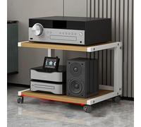 GLJTUO Modern Stereo Stand With Wheels - Av Media Rack For Record Player, Wooden Audio Cabinet Tower For Living Room, Gaming & Recording Studio,White Walnut-50x40x40cm