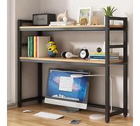 GLJTUO Office Storage Rack - 2 Tier Adjustable Desktop Organizer Rack, Desktop Bookcase For Computer Desk, Vintage Metal And Wood Office Desk Bookshelf, Office Storage Display Shelf,Black-115X32X90cm