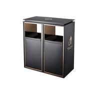 GLJTUO Outdoor Trash Bin With Lid And Ashtray, Durable Metal Waste Container For Home And Office Use,Black Small-Double