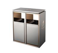 GLJTUO Outdoor Trash Bin With Lid And Ashtray, Durable Metal Waste Container For Home And Office Use,Silver Small-Double