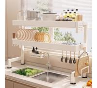 GLJTUO Over The Sink Dish Drying Rack - 2 Tier High Capacity Kitchen, Double Layer Dish Drainer with Utensil Holder & Cutting Board Racks for Space-Saving Efficiency (Double La,Double Layer-66cm
