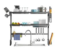 GLJTUO Over The Sink Dish Drying Rack, 3-Tier Carbon Steel Large Over The Sink Dish Rack With Utensil Holder Dish Drainers For Kitchen Counter-85cm/33.5in