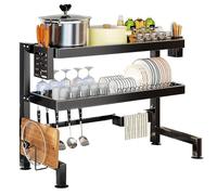 GLJTUO Over The Sink Dish Drying Rack, 3 Tiers Large Above Sink Drainer Rack, Carbon Steel Draining Rack For Kitchen Sink With Utensil Holder, Black-55cm/21.7in