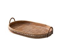 GLJTUO Party Supplies Retro Rattan Tray Japanese Desktop Storage Decorative Tray Rectangular Fruit Tray Tea Tray Solid Wood Storage Tray Kitchen Decor and Accessories,Medium