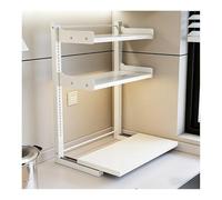GLJTUO Retractable Microwave Oven Rack - Adjustable Kitchen CountertopShelf Carbon Steel Storage Stand for Cookware & Air Fryers,White-C-60x35x82cm