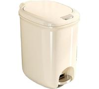 GLJTUO Slim Plastic Bathroom Trash Can With Lid 8/12/15/20 Liter Step Pedal Garbage Bin For Office Bedroom And Toilet,Beige-15L