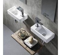 GLJTUO Small Bathroom Vessel Sink, Ceramic Mini Wall Mounted Basin Floating Vanity Rectangular Hand Wash Basin for Corridor Balcony Garage,White Right-36x18x10cm