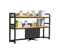 GLJTUO Small Desktop Bookshelf - Expandable Desktop Storage Organizer, Wooden And Metal Computer Desk Bookshelf, Adjustable Storage Display Shelf Organizer Rack, Industrial Computer,95X24X90CM