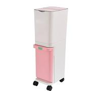 GLJTUO Small Plastic Double Kitchen Waste Bin With Press Open Lid Compact And Slim Design Dual Recycling Bins With Wheels Vertical Rectangular Shape For Waste Separation 32L Cap,Pink