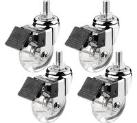 GLJTUO Stem Castor Wheels 50mm, Threaded Rod M8*15mm, M10*15mm, 4 Moving Caster Wheels with Brake Heavy Duty Swivel Wheels for Furniture, Trolley Wheels with PU Rubber,M8*15mm-4 Braked