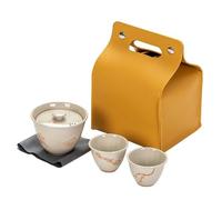 GLJTUO Teapot Set Grass Wood Gray Glaze Travel Tea Set Outdoor Portable One Pot Two Cups Gaiwan Japanese Alum Red Ceramic Kung Fu Tea Set Tea Sets with Teapot,B