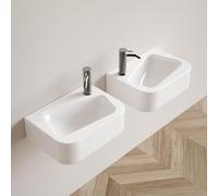 GLJTUO Wall Mounted Bathroom Vessel Sink Small Corner Sink Rectangle Washbasin Ceramic Floating Vanity Basin for Cloakroom Garage,White-Right