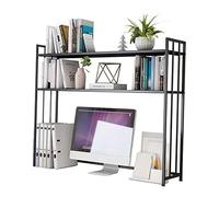 GLJTUO Wrought Iron Desktop Bookshelf - Industrial Computer Desk Desktop Shelf, 2-Tier Adjustable Desk Bookshelf Organizer Rack, Open Desktop Storage Rack, For Home/Office/Kitchen/Di,Black-70x25x90cm