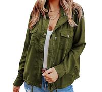 Glkaend Women Fashion Cargo Lightweight Cotton Jackets Solid Lapel Zip Button Drawstring Military Jackets Coat,Dark Green,M