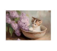 GLKISGFQ Fluffy Kitten in A Bowl of Lilac Flowers(1) Canvas Poster Wall Art Decor Print Picture Paintings for Living Room Bedroom Decoration 24x36inch(60x90cm)