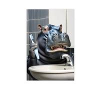 GLKISGFQ Funny Hippo Tooth Brushing Poster Canvas Poster Wall Art Decor Print Picture Paintings for Living Room Bedroom Decoration 20x30inch(50x75cm)