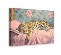 GLKISGFQ Sleepy Leopard on Bed Poster Canvas Poster Bedroom Decor Landscape Office Room Decor Gift 20x30inch(50x75cm)