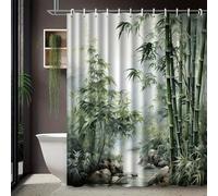 GLKSDLPO 1pcs Bamboo Pattern Printed Bath Curtain Suitable for Home Decoration, with 12 Hooks Polyester Fabric Bathtub Curtain(157x183cm/62x72in(WxH))