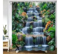 GLKSDLPO 3D HD Printing Luxury Tropical Waterfall Shower Curtain, Washable Bath Curtains for Wet Room Bathtub Shower Stall(91x198cm/36x78in(WxH))