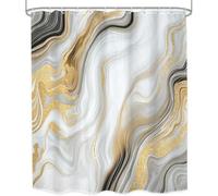 GLKSDLPO Abstract Marble Texture Shower Curtain, Golden Crack Ink Geometric White Swirl Fluid Bath Curtain for Wet Room Bathtub Shower Stall(90x200cm/35x79in(WxH))