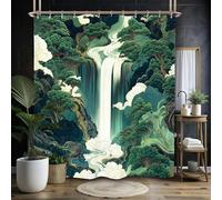GLKSDLPO Abstract Waterfall Shower Curtain Set Green Forest Tree Nature Landscape Scene Japanese Cloth Bathroom Curtain(90x180cm/35x71in(WxH)