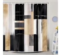 GLKSDLPO Black Gold Abstract Shower Curtain, Boho Modern Aesthetic Painting Neutral Art Retro Geometric Bathtub Curtains Bathroom Set(165x214cm/65x84in(WxH)