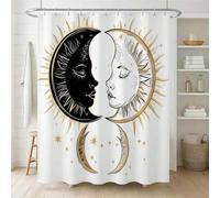 GLKSDLPO Black Golden Sun Moon Star Mysterious Vintage Style Bathroom Set, 3D Digital Painting Mid Century Retro Bohemian(91x183cm/36x72in(WxH)