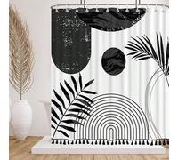 GLKSDLPO Boho Mid Leaf Shower Curtain Set, Minimalistic Geometric Leaves Pattern Waterproof And Luxurious Bathroom Curtains(90x200cm/35x79in(WxH))