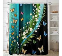 GLKSDLPO Butterfly & White Floral Shower Curtain, Enchanting Botanical Bathroom Decor, Modern Nature-Inspired Bathroom Set(165x153cm/65x60in(WxH)
