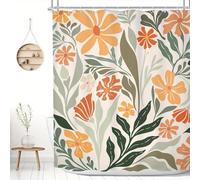 GLKSDLPO Extra Long Boho Floral Shower Curtain Abstract Rustic Sage Green Beige and Teal Flowers Bathroom Curtains with 12 PCS Hooks(160x200cm/63x79in(WxH))