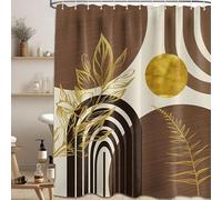 GLKSDLPO Extra Long Boho Mid Century Black And Brown Shower Curtains for Bathroom Decor Beige and Dark Tan Gold Leaves Bath Curtain Set(153x239cm/60x94in(WxH)