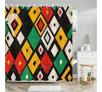 GLKSDLPO Geometric Diamond Pattern Shower Curtain, Retro Abstract Colorful Squares Black Background Bathtub Curtains for Wet Room(90x200cm/35x79in(WxH))