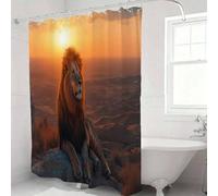 GLKSDLPO Lion Sunset Desert Themed Shower Curtain, Nature Lion Lying On Rock With Orange Sunset Over Desert Design, For Bathroom(120x190cm/47x75in(WxH)