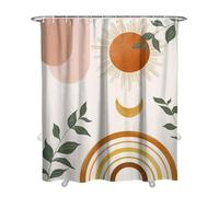 GLKSDLPO Mid Century Abstract Boho Aesthetic Shower Curtain Set, Green Nature Leaf Sun Modern Minimalist Home Bathroom Curtain Decor(90x200cm/35x79in(WxH))