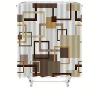 GLKSDLPO Modern Brown Geometric Pattern Shower Curtain, Square Print Design - Rustic Farmhouse For Bathroom Windows(155x200cm/61x79in(WxH)