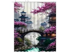 GLKSDLPO Modern Mountain and Water Courtyard Scenery Shower Curtain waterproof Vintage Aesthetic Bath Curtain for Wet Room(120x190cm/47x75in(WxH)
