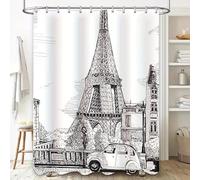 GLKSDLPO Paris Eiffel Tower Bath Shower Curtain Vintage European City Decor for Bathroom White Black Print with Cars Dimensions(75x200cm/30x79in(WxH)/shower curtain)