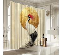 GLKSDLPO Red-Crowned Crane & Golden Sun Shower Curtain 3D Digital Printing Extra Long Bath Curtain for Wet Room Bathtub Shower Stall(178x183cm/70x72in(WxH))
